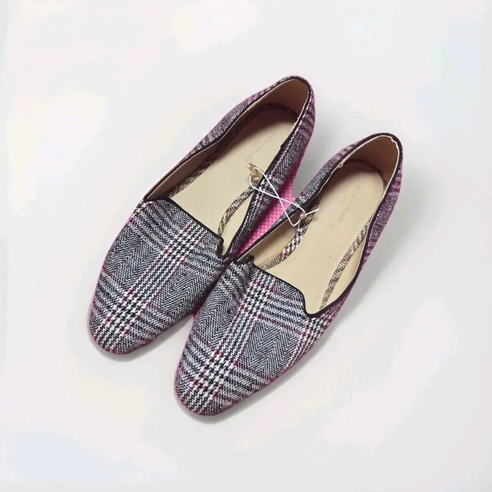 Ann Taylor Heritage Plaid Old Money Ballet Flats Rounded Toe Size 9 M - Picture 1 of 7